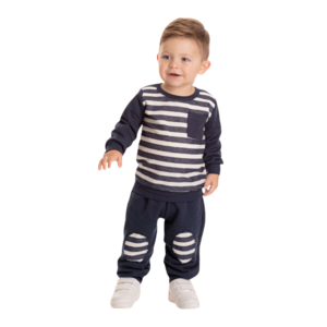 Conjunto Moletom Listras Marinho