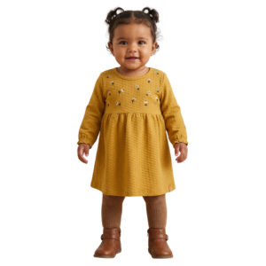Vestido em Cotton Texturizado Bordado Caramelo