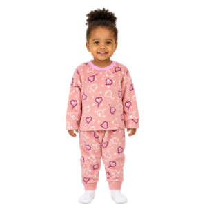 Pijama em fleece - Rosa Corações
