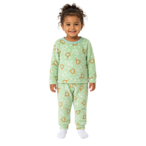 Pijama em fleece - Verde Corações