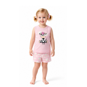 Pijama Curto Regata Vaquinha Rosa