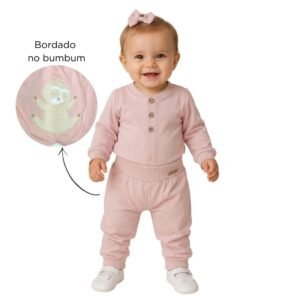 Conjunto Body e Calça Preguiça Rosa