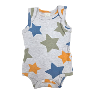 Body Regata em Suedine Estrelas Cinza