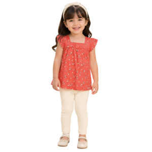Conjunto Menina Bata e Legging Florzinhas Coral