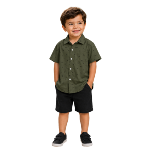 Conjunto Menino Camisa com Bermuda Oliva