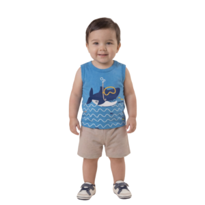 Conjunto Regata e Bermuda Moletinho Baby Shark
