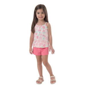 Conjunto  Blusa Alcinha e Shorts Flores e Cerejas